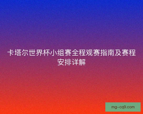 卡塔尔世界杯小组赛全程观赛指南及赛程安排详解